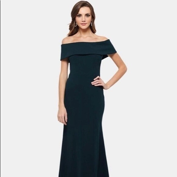 Betsy & Adam Dresses & Skirts - Betsy & Adam Maxi Dress Womens 6 Pine Ruffled Back Off Shoulder Gown Formal